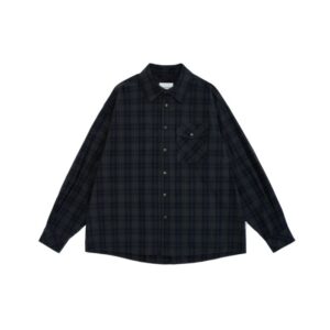 100%綿 ダークインディゴ 格子柄シャツ カジュアル