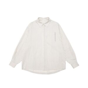 ベージュストライプシャツ ゆったりシルエット コットン素材