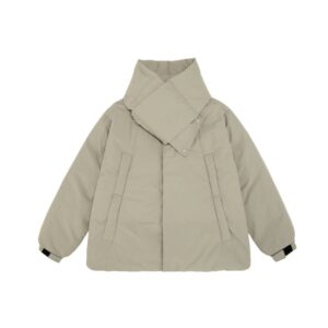 取り外し可能なスカーフ付きナイロン中綿ジャケット メンズ レディース 防風 暖かい