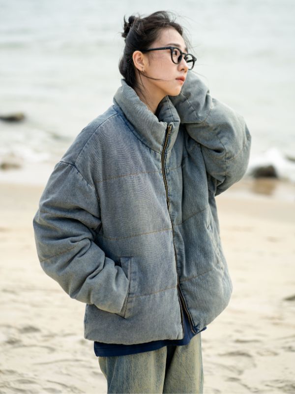 コットン混紡 中綿ブルゾン カジュアルスタイル